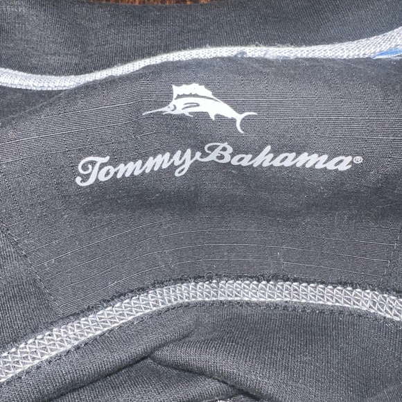 Mens Tommy Bahama Tobago Quarter Zip Black with white stitching Size L - Picture 5 of 5